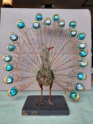 Beautiful Metal Peacock Statue Sculpture Art Home Decor Green Blue Gold • $30