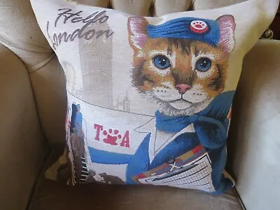 Cat London Airline Aeroplane Airhostess Tapestry Cushion Pillow Cover Only  • £29.50