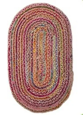 Recycled Sari Oval Rug Multicoloured OXFAM New F1 • £10