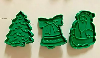 Vintage Set Of 3 Hutzler Green Plastic Christmas Cookie Cutters Santa Bell Tree • $5.99
