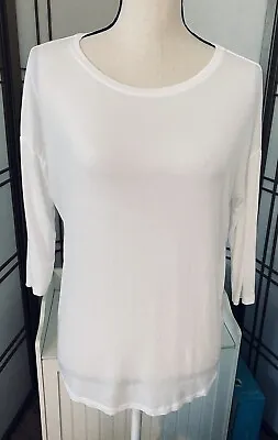 MAJESTIC PARIS Neiman Marcus White Extra Fine Super Washed Sz 1 3/4 Sleeve $130 • $17.90