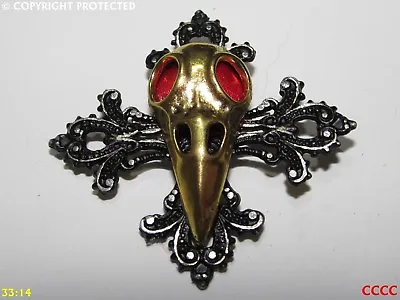 NEW Steampunk Brooch Badge Pin Gothic Cross Gold Bird Skull Plague Mask • £5