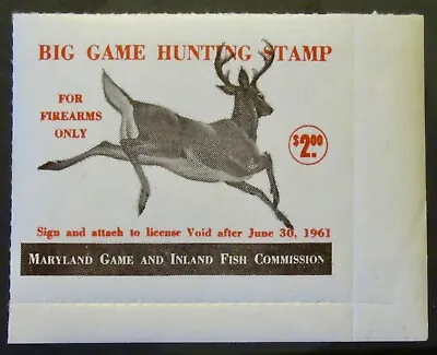 1960 Maryland Big Game Hunting Stamp  Firearms Only - RARE - ROULETTED - Mint NH • $89