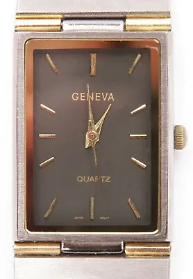 Vintage Geneva Silver Gold Tone Quartz Watch Square Dial Black Face Stainless • $9.99