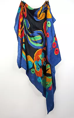 Vintage 70s Large Scarf Head Wrap Multicolour Bold Abstract Print 115 X 105cm • $45