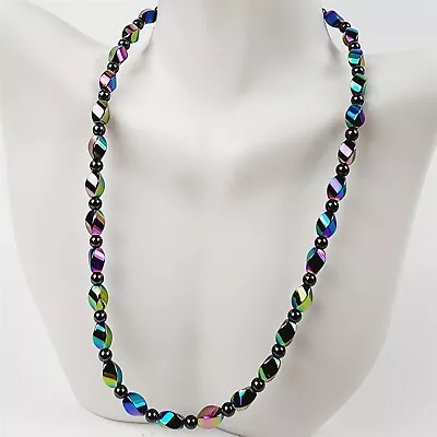 Rainbow & Black Short Twist Magnetic Beaded Necklace Therapeutic Handmade • $28