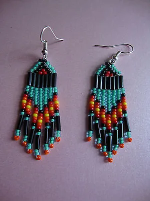 Native American Style Beaded Earings Jewellery Handmade UK Many Colours Fringed • £8.99