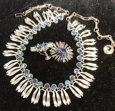 Vintage Lisner Necklace W/ Screw Back Earrings And Blue A.b. Stones • $30