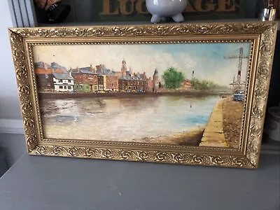 Vintage Oil Painting On Board Signed John Storey 1986 Harbour Side Scene • £25