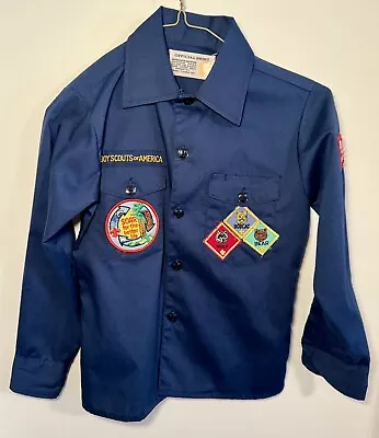 Boy Scouts Of America 1982 Blue Shirt Size 10 Patches Vintage Button Up 1980s • $12.95