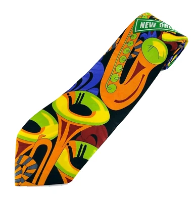 $12.50 • Buy Steve Harris New Orleans Jazz Men's Tie Saxophone Trombone Mardi Gras Music