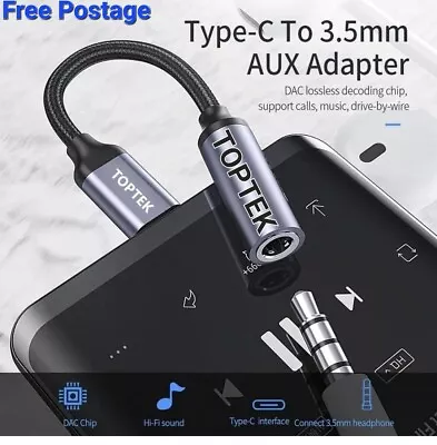 Premium USB C To AUX Audio Headphone Jack USB Type C To 3.5mm For Android Mac  • £4.99