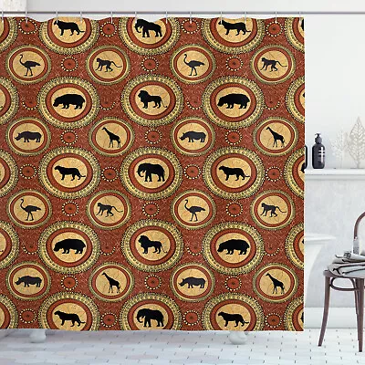 Safari Shower Curtain Africa Monkey Lion Rhino Print For Bathroom • $31.99