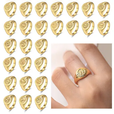 Fashion Gold Plated Letter A-Z Signet Ring For Women Girls Wedding Xmas Jewelry • $7.99