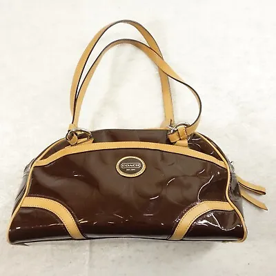 Coach Handbag Brown Patent Leather Purse Peyton Satchel G1237-F20065 Monogram • $84.99