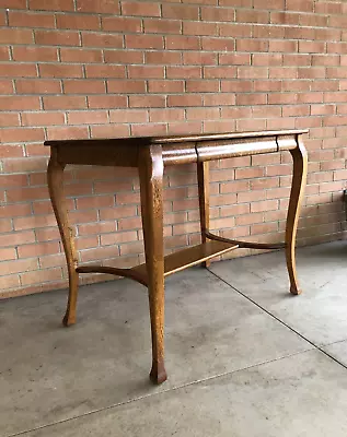 Antique Vintage Library Table Oak Unique Stretcher Shelf Knoxville Table Co. • $628