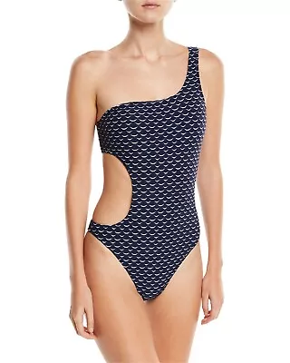 NWT Milly One-Shoulder Cutout Cheeky Printed One-Piece Swimsuit L Large Blue • $29