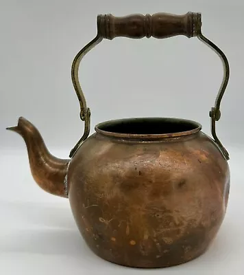 Vintage Tagus R50 Portugal Copper Coffee Tea Pot Kettle W Lid 3 Cup Wood Handle • $18