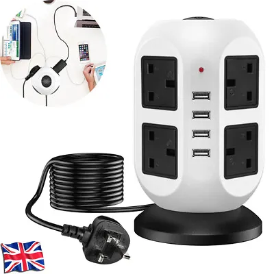 300cm 8-Way USB Multi Socket Surge Protected Sockets Tower Power Extension Lead • £22.99