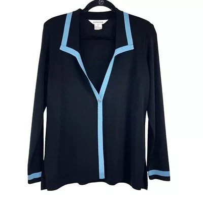 XS Misook Black Cardigan Blue Trim • $48