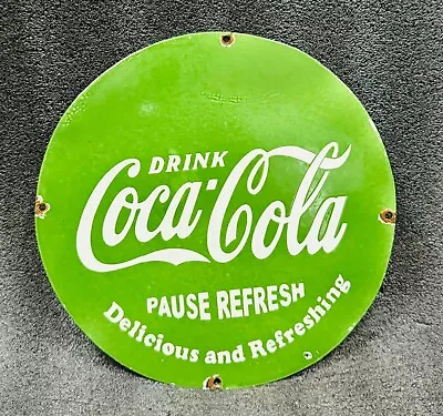 Vintage Porcelain Drink Coca Cola Delicious & Refreshing 12 Inches Enamel Sign • $45