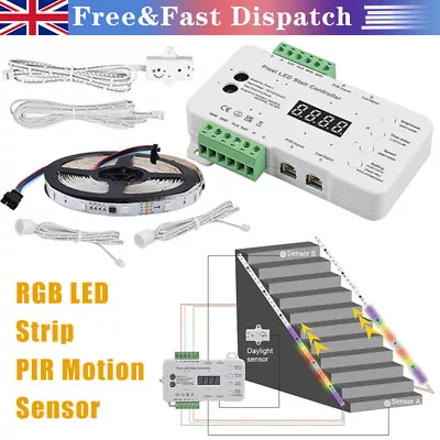 RGB LED Stair Lights PIR Motion Sensor Controller Daylight Sensor 5M LED Strip • £31.33