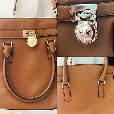 MICHAEL KORS Hamilton Satchel Tote Bag  Goldtone Hrdw  English Brown Leather • $89.99