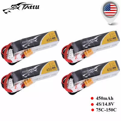 4X Tattu 4S Lipo Battery 450mAh 14.8V 75C XT30 For FPV H Frame Mini RC Racing US • $54.14