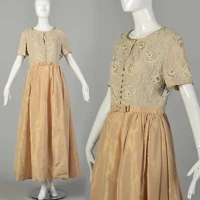Medium 1990s Escada Couture Dress Short Sleeve Beaded Blush Evening Gown VTG 90s • $534.60
