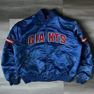 VINTAGE 90's NEW YORK GIANTS NFL STARTER OG THROWBACK SATIN JACKET LARGE • $64.99