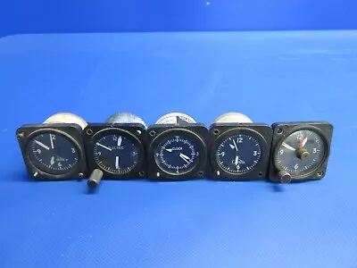 Aircraft Wind Up 8 Day Clocks LOT OF 5 For Parts (0324-1308) • $124.60