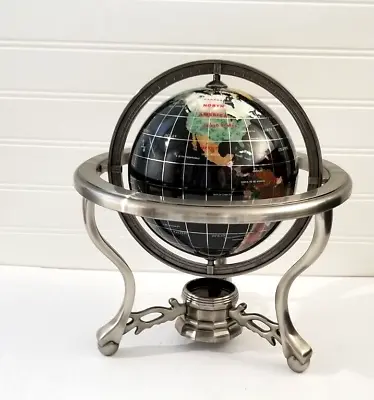10  World Globe Black Semi Precious Inlays Brushed Nickel Base Missing Compass • $55.30