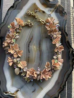 **RARE** J. Crew Pink Mardi-Gras Crystal & Flower Cluster Floral Wreath Necklace • $255