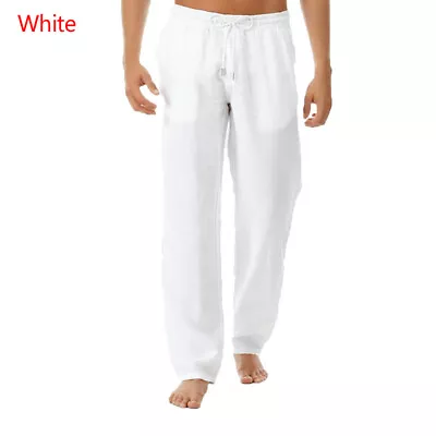 Mens Cotton Linen Loose Yoga Pants Drawstring Beach Casual Baggy Long Trousers • $13.22