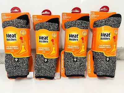 4 PAIRS GENUINE Heat Holders Black Thermal Socks - 1.6 TOG - Lite - 4X Warmer!! • $38.95