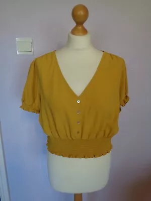 Top Size 16 New Look Mustard Yellow Short Sleeve Sheering Elastic Waist • £5.50