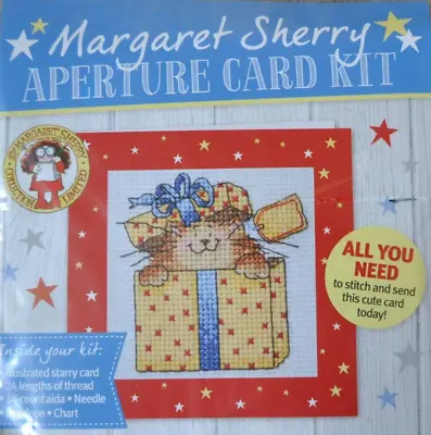 Cross Stitch Kit With Chart - Margaret Sherry Sweet Cat In A Gift Box Card Kit • £3.99