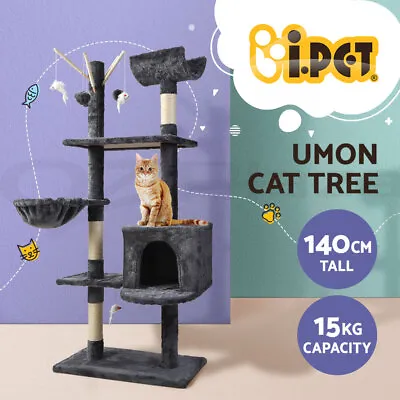 I.Pet Cat Tree Tower Scratching Post Scratcher 140cm Toys Condo Bed Trees Grey • $68.95