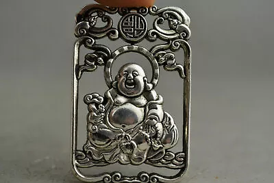 China Collectible Handwork Old Miao Silver Carving  Maitreya Buddha Pendant • $4.37