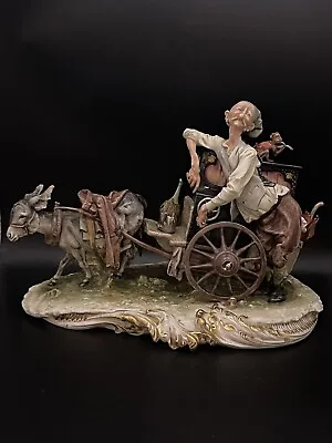 Capodimonte King’s Factory Donkey Cart Organ Grinder Monkey 15”Music Box DAMAGED • $399