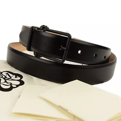 ALEXANDER MCQUEEN Mens Black Graffiti Twin Skull Buckle Leather Belt 100 40 NWT • $474.99