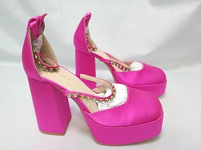 London Rebel Mega Platform Embellished Heeled Shoes In Pink Satin US Size 9 • £27.97