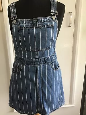 Divided By H&M Blue Pinstripe Denim Pinafore Dress Size 12 • £12