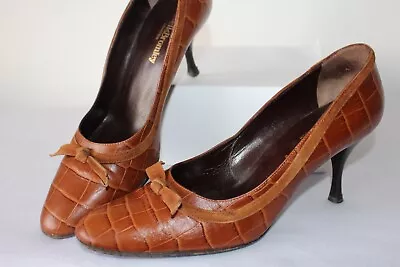 £29.99 • Buy Russell & Bromley Mock Croc Embossed Leather Court Shoes Tan Brown Size 39.5