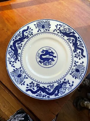 Antique: C.1853 MINTONS BLUE & WHITE CHINESE DRAGON & BIRD Platter  11 3/4  • $59