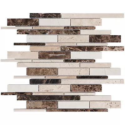 Beige Sand Emperador Crema Marfil Travertine Marble Stone Mosaic Tile Backsplash • £3.85