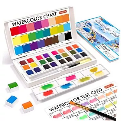  Watercolor Paint Set Watercolor Paint In Half Pans With 2 Paint 24 Colors • $29.06