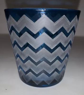 Yankee Candle Blue & White Frosted Glass CHEVRON STYLE Votive Holder NWT • $5.99