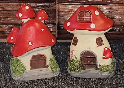 Set Of 2 Mushrooms Enchanting Fairy Garden Red Roof Mushrooms Toad Houses Decor  • $27.59