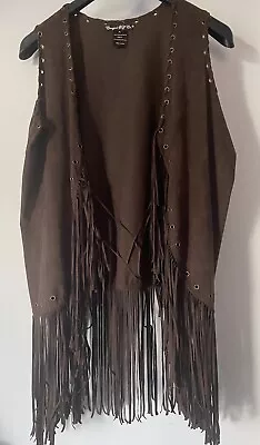 Cowgirl Tuff Co…brown Fringed Vest..  Womens Xl • $19.99